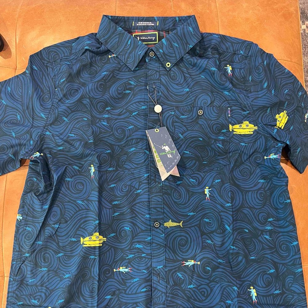 William Murray Golf Yellow Submarine Diver Navy Blue Button Down Size Large.